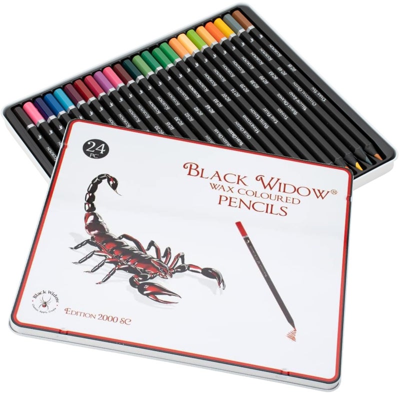 Black Widow Coloring Pencils for Adults â€“ 24 Wax Soft Core Colored Pencils for Adult Coloring Books â€“ Vibrant Color Pencil Set (Scorpion Set) - Image 1